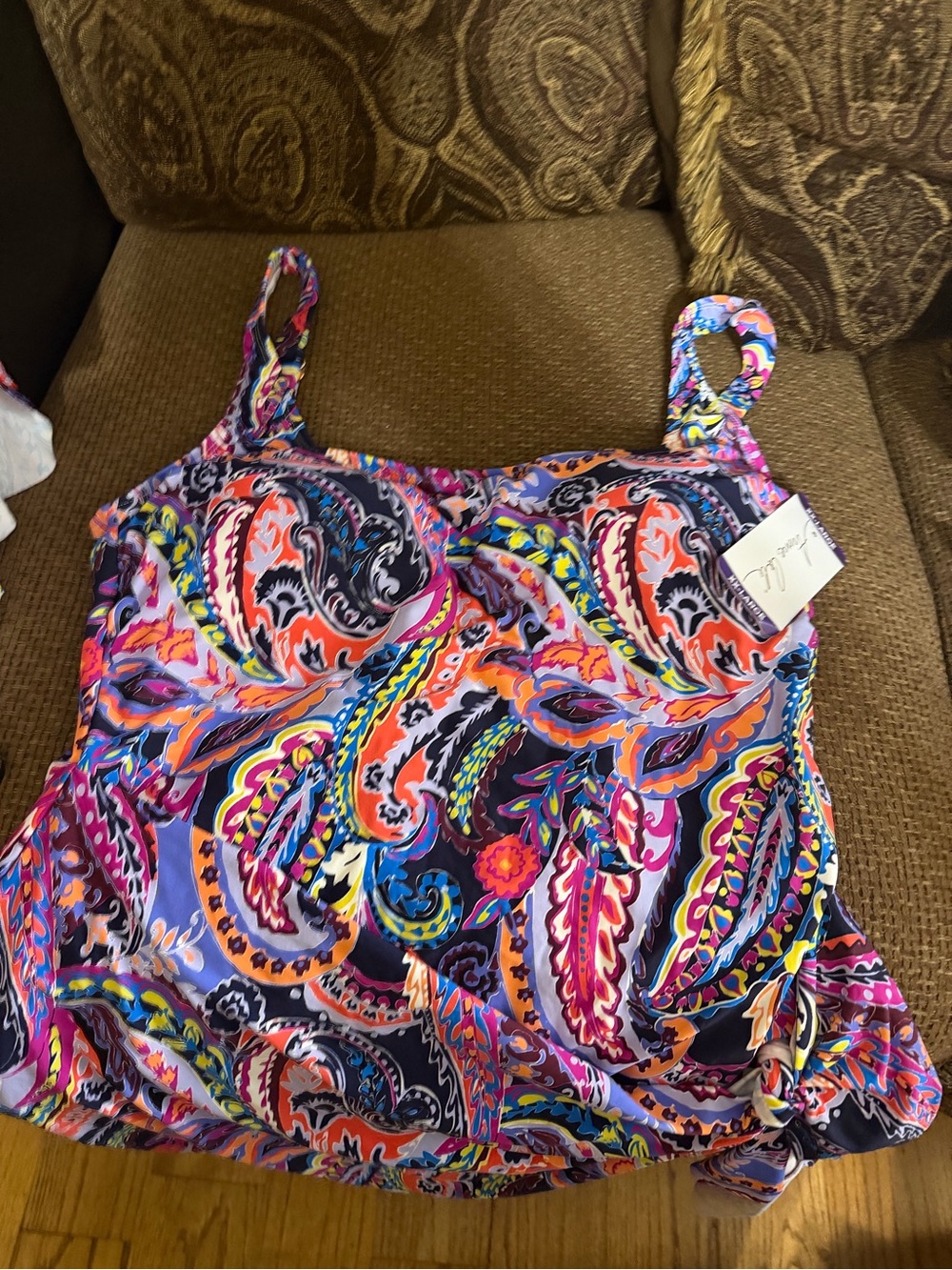 Anne Cole Multicolor Paisley Tankini Top in Pink, Blue, Purple